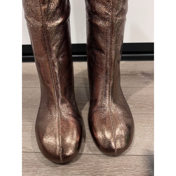 ZARA Woman Knee High Metallic Kitten Heel Boots Gold Size US 6 EU 36 UK 3 - Picture 4 of 10